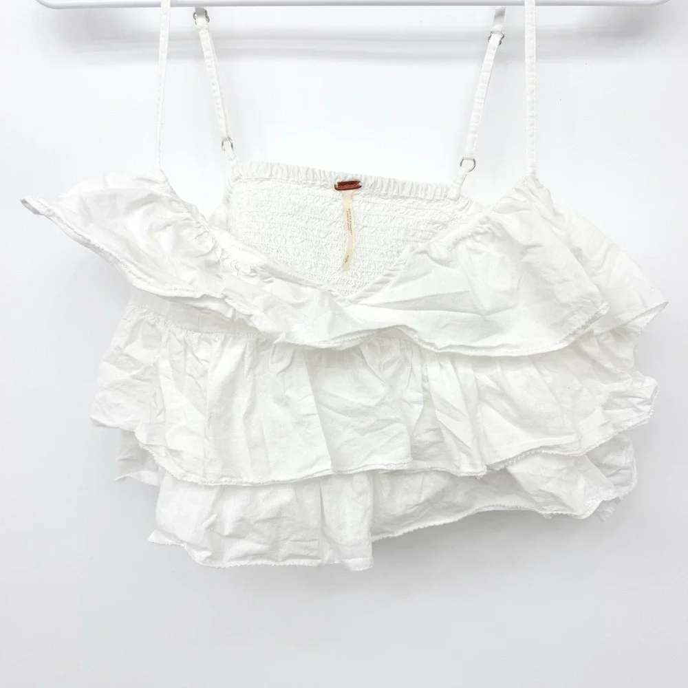 Free People Danelle Top Optic White Cami Ruffle Layered Womens S White